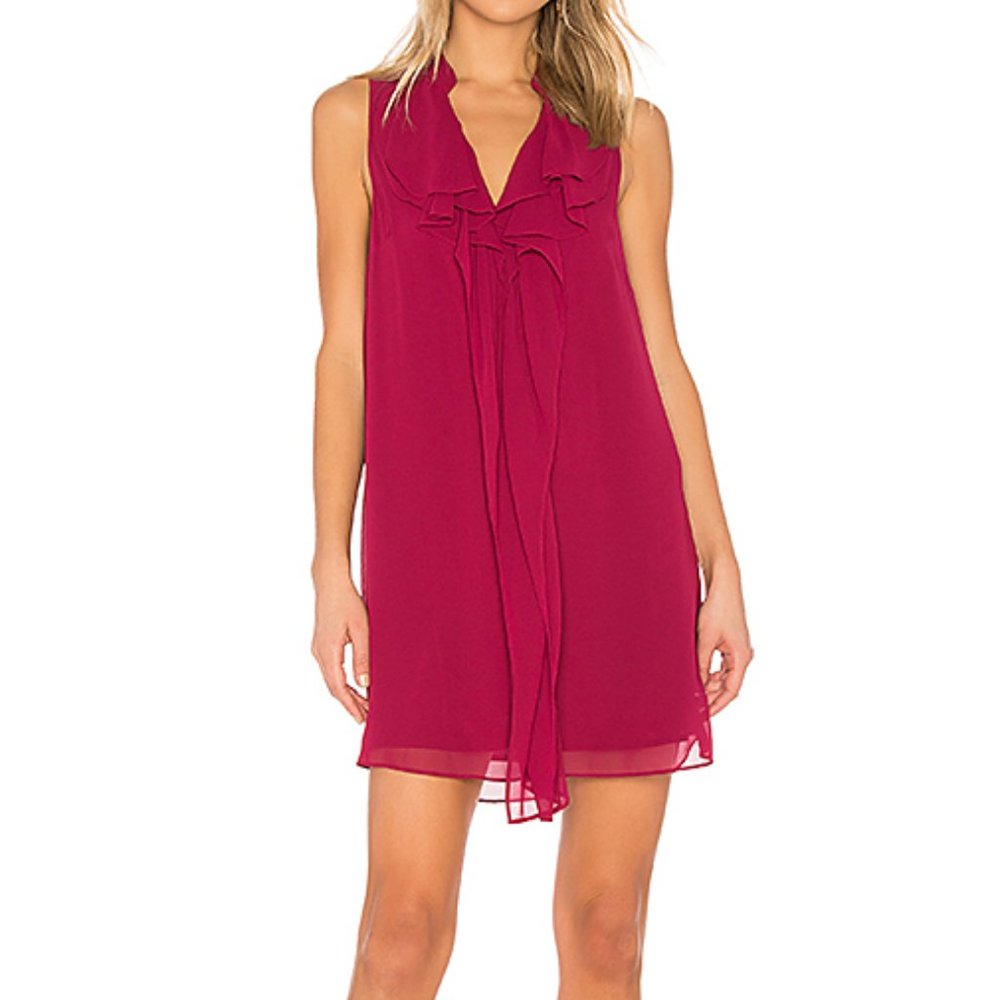BCBGeneration women's XS garnett red v-neck summer sleeveless ruffled tent dress